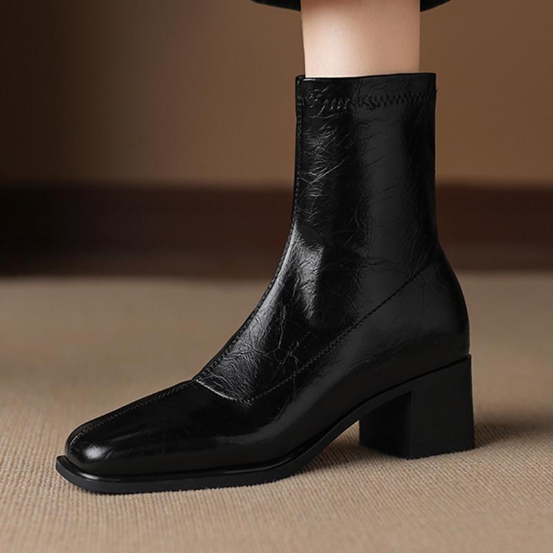 Krazing Pot Microfiber Winter Square Toe Modern Size 33 Boots Basic Size 43 Clothing Thick High Heels Zipper Women Ankle Boots