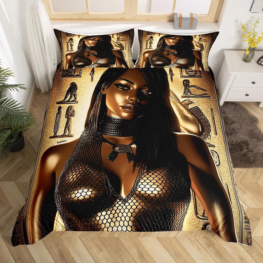 Egypt Pharaoh Duvet Cover Set Egypt Tribal Pattern Bedding Set Pyramid Sphinx Printed Comforter Cover With Zipper 2/3 Pcs Set