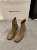 High Heel Square Head Skinny Short Boots Women's Shoes 2025 Autumn and Winter Fleece Korean Small Ankle Boots Martin Boots