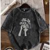 Women's Retro Tarot Black Cat T-shirt Retro Washed Casual T-shirt Mystery Cat Design Round Neck Short Sleeve Top Retro Style Top