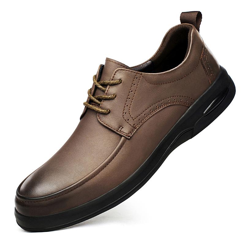 2024 New Men Business Casual Shoes Genuine Leather Soft-Soled Non-Slip Lace-Up Loafers Breathable All-Match Footwear Dress Shoes