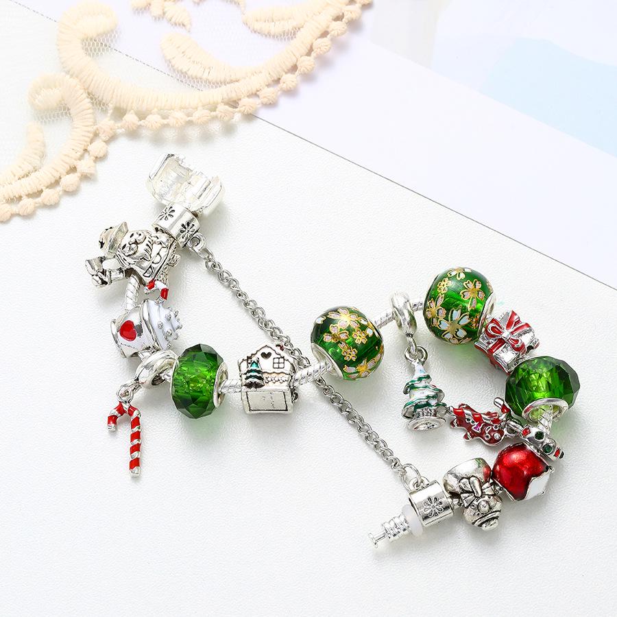 Green Crystal Christmas Bracelet - DIY Alloy Bead Jewelry In Stock