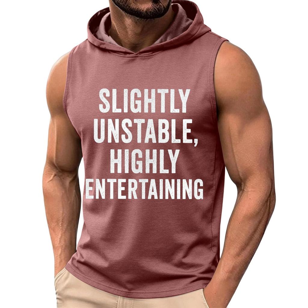 Men Sleeveless Hoodie Tank Top Casual Loose Fit Summer Muscle Shirt Printed Text Graphic Comfortable Lightweight