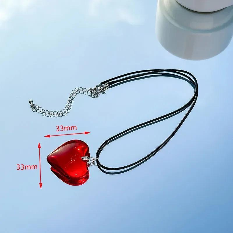 

Винтажное колье с большим сердцем, Y2K, красное сердце, женская веревочная цепочка, подарок для девушки, готические ювелирные аксессуары Red