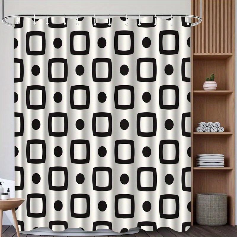 1pc Simple Geometric Patterned Shower Curtain with Hooks, Machine Washable Polyester, Suitable for Bathroom Decor.