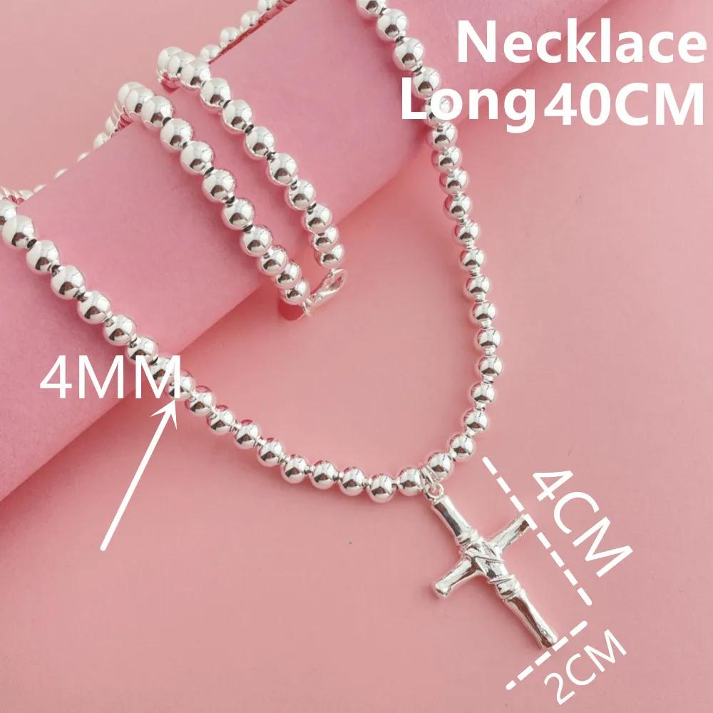 925 Sterling Silver Necklace Buddhist Beads Chain Cross Pendant 40cm/6mm Width for Women & Men Jewelry