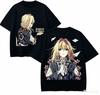 2026 Léto Fialová Evergardenová Fialová Oboustranné Květinové Dopisy Anime Černé Tričko Unisex Nadměrné Y2k Streetwear Bavlněné Tričko