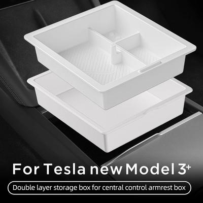Pour Tesla Model 3 Highland 2024 Boîte de rangement pour accoudoir de console centrale Organisateur Étui Accessoires Rangement