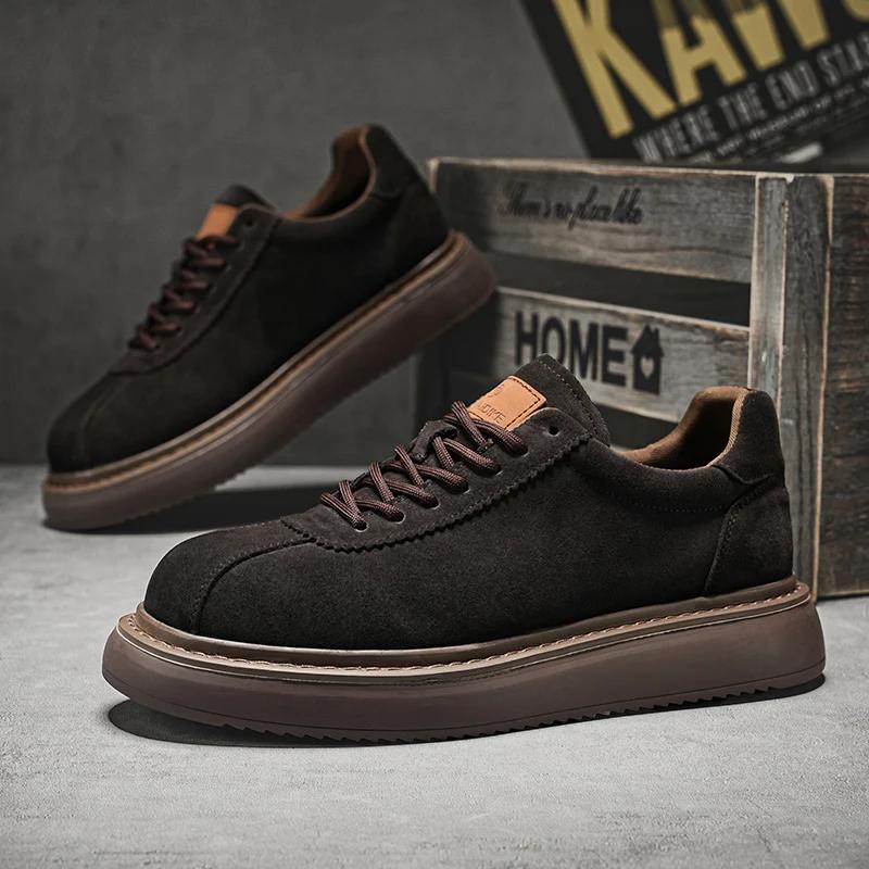 Brand Men Casual Genuine Leather Shoes Thick Bottom Office Oxford Business Shoes Comfy Antiskid Outdoor Running Sneakers Shoes