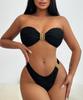 Women's Swimsuit Sexy Black Strapless Back Tied High-waist Bikini Split Swimsuit Beachwear Bathing Suits