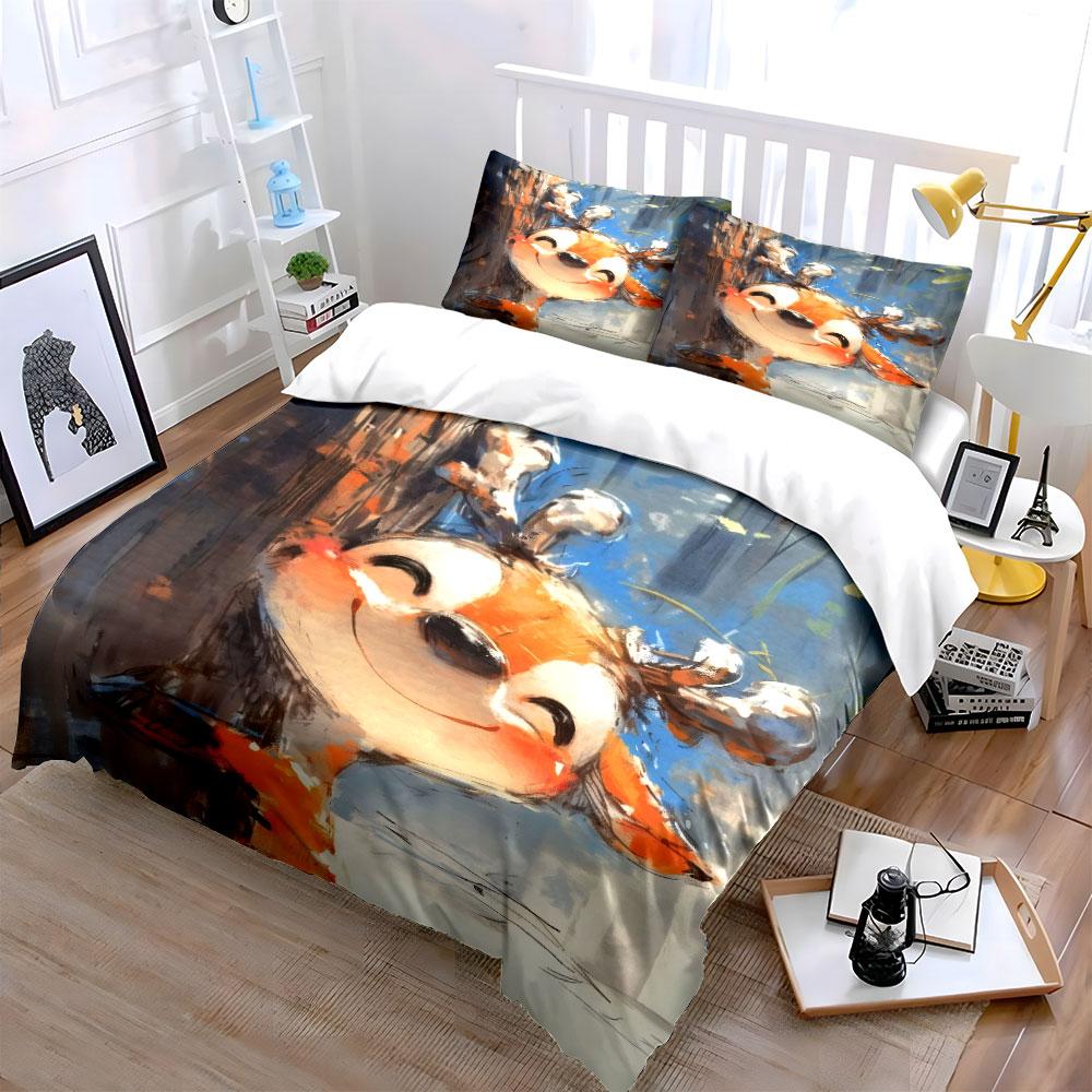 Cute Deer Decor Trio Set Soft Comfortable Duvet Cover Bedding Set Included 1*Duvet Cover & 2*Pillowcases, Gift