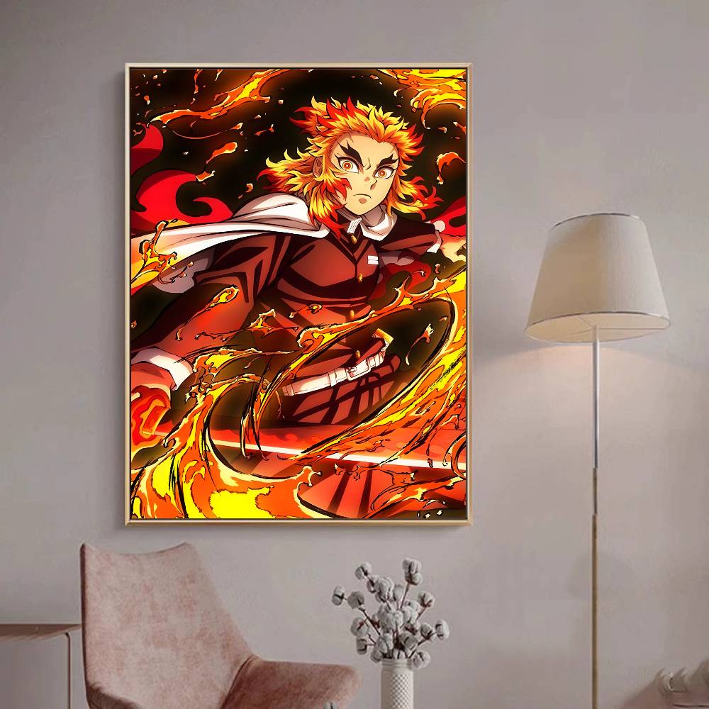 Japanese Anime Demon Slayer Self-adhesive Art Poster Retro Kraft Paper Sticker DIY Room Bar Cafe Stickers Wall Painting