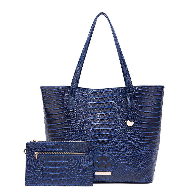 New European and American Handheld Tote Mother Retro Women's Bag with Multi Color Brahmin Crocodile Pattern