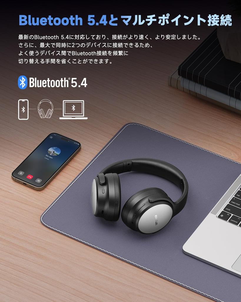 [Vítěz VGP 2025 Zlaté ocenění] Bezdrátová sluchátka EarFun Tune Pro, Bluetooth 5.4, [40mm + 10mm Duální měniče], Bezdrátová & USB-C & Kabelová AUX