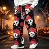 Men's Corduroy Straight Leg Joggers with Elastic Waistband and, Loose Fit Casual Pants, Halloween Print