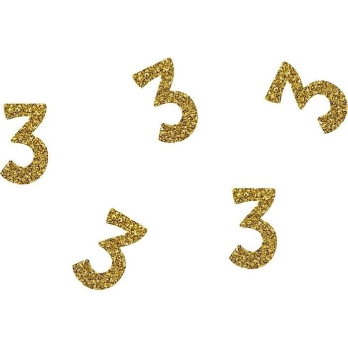 P'TIT Clown re21034 - Lot de 50 confettis pailletés Chiffre 3 Or