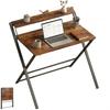 Compact Folding Desk for Small Spaces with Storage Shelf for Home Office, Rustic Brown