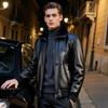 Men's Genuine Leather & Shearling Collar Jacket