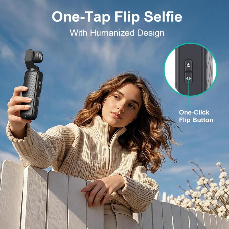 4K Handheld Vlogging Camera with WiFi—Outdoor Pocket Gimbal Camera,Handheld Video Camcorder with Audio & Video Recording