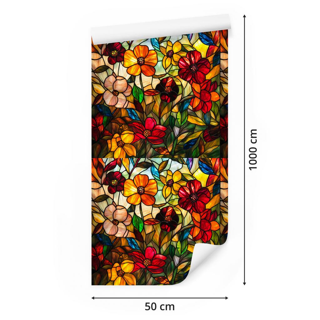Wallpaper Stained Glass Flowers Gold, Yellow and Ochre for Living Room and Bedroom 50x1000
