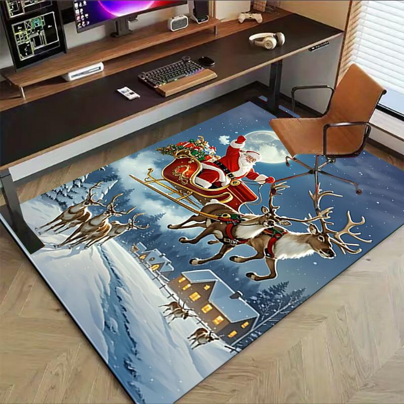 1pc Santa Claus, reindeer sleigh Carpet Office Rug Outdoor Mat Home Decor Area Carpet Festival Gift