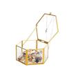 Feyarl 12 cm sexkantig glas smyckeskrin med ringkudde, guld