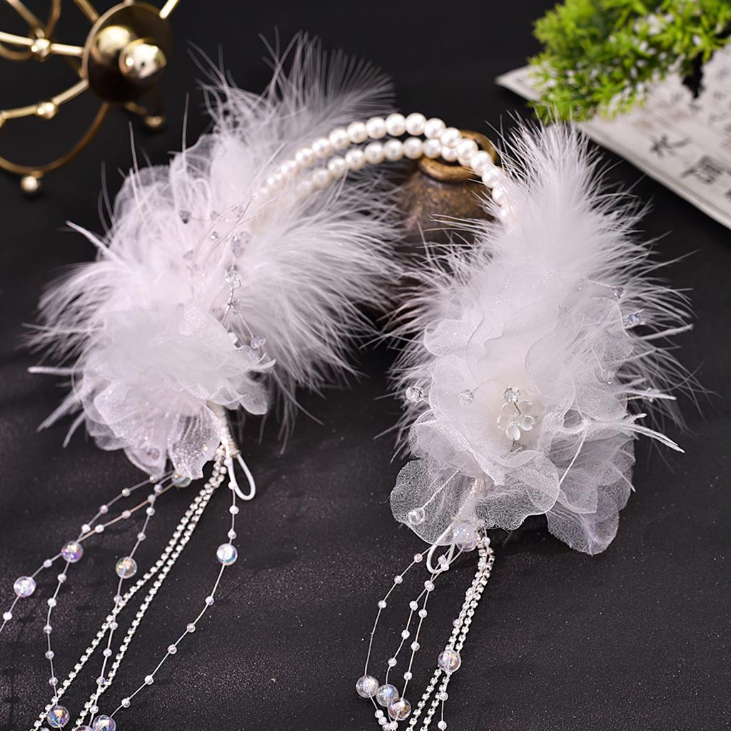 Fairy Bridal Wedding Headband Tiaras Hair Hoop Jewelry with Beaded Tassel for Birthday Stage Party Show Dress Up