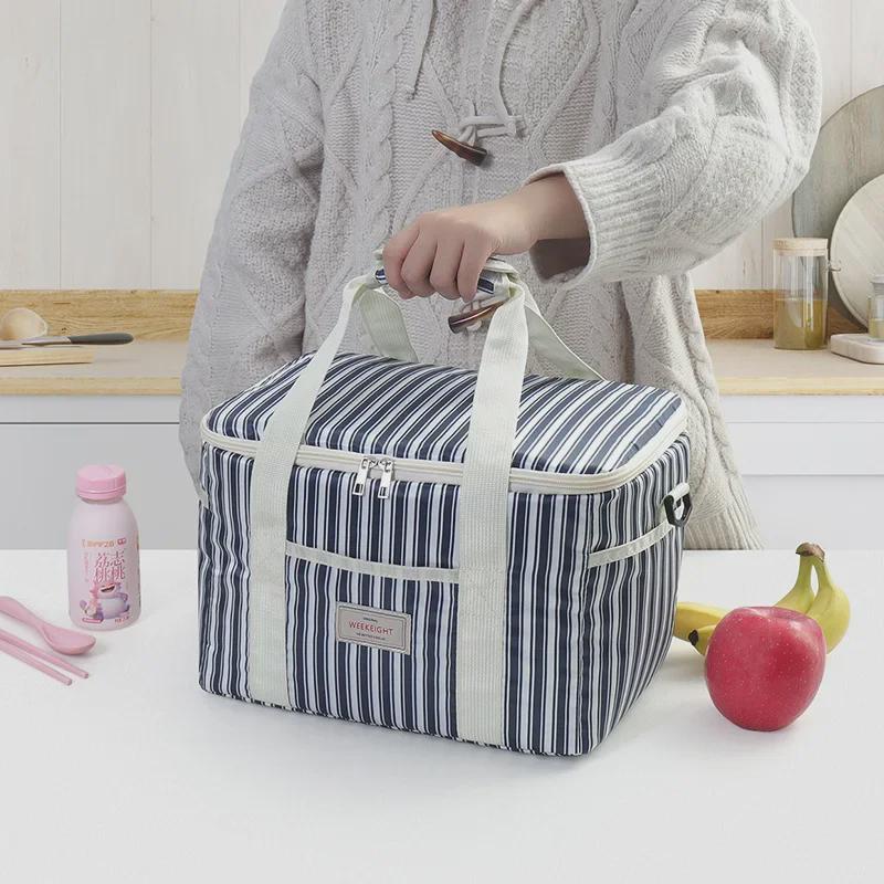 Striped Portable Large-Capacity Insulated Picnic Bag and Cooler