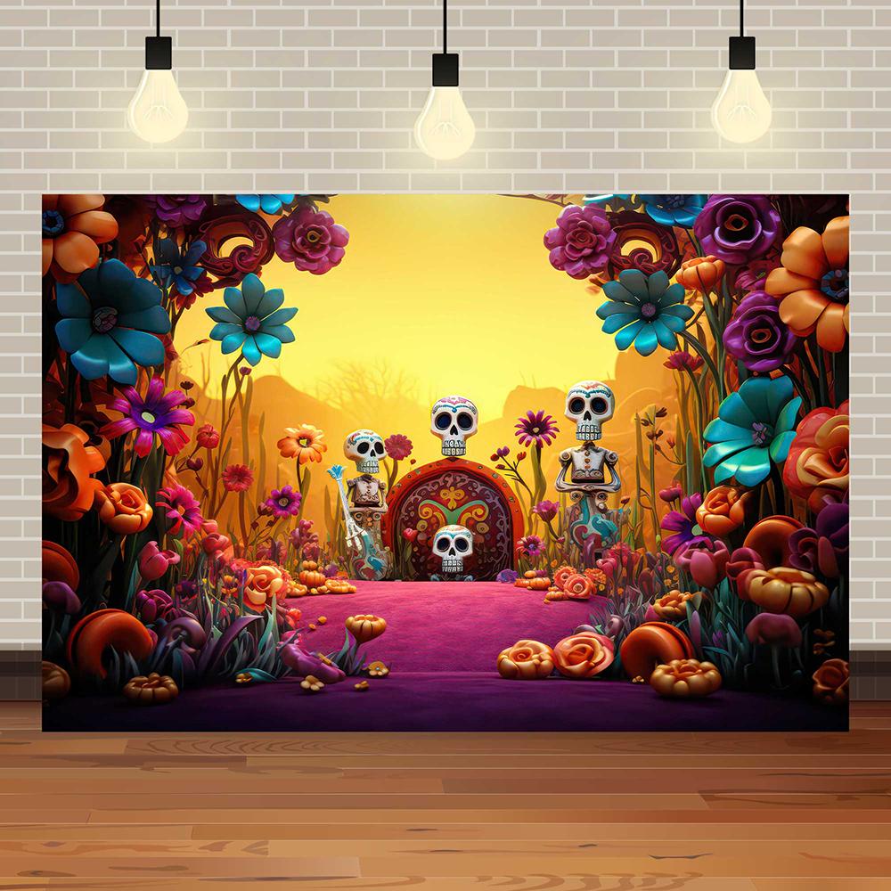 Halloween Eve Theme Skull Flowers Night Castle Moon Pumpkin Lights Skeleton Family Party Kids Photography Background Studio Prop390