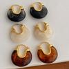 Vintage French Vibrant Resin Bold U Shape Hoop Earrings For Women Girls 18K Real Gold Plated Copper Statement Jewelry