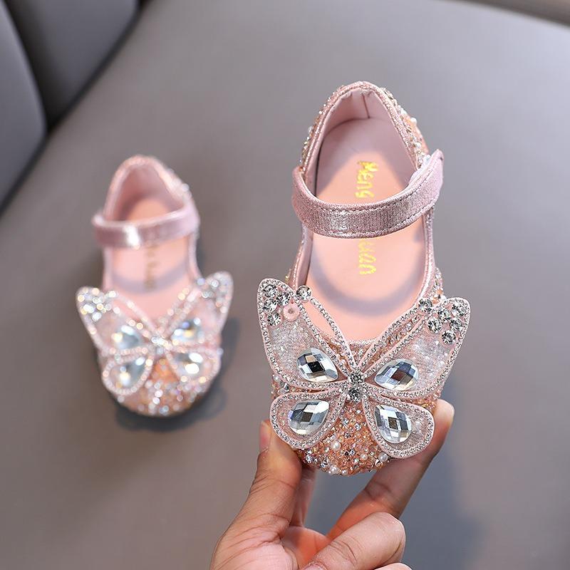 Spring & Fall New Korean-Style Girls' Mary Jane Shoes with Princess Bow & Crystal Rhinestones - for Performance and Dance