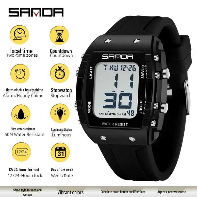 Sanda Waterproof Multifunctional Sports Watch for Students with Alarm