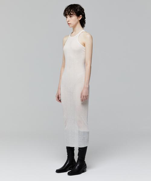 Lady Volume Cutting Halter Slim Knit Dress_White