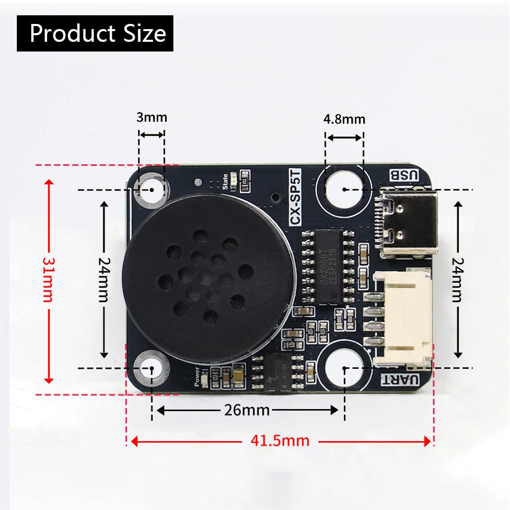 Voice Playback Module Board MP3 Music Player 1W MP3 Playback Serial Control SD/TF Card for SP5T Type C Interface