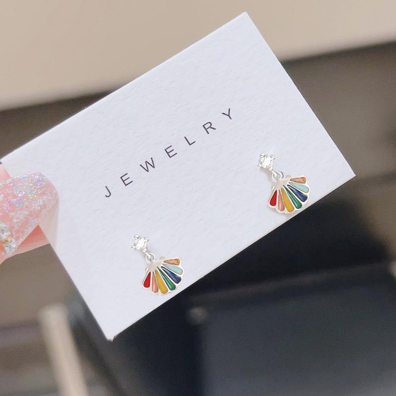 Colorful Sterling Silver Skirt Earrings: Hepburn-Style, Slimming, Fan-Shaped for Women 925 Silver