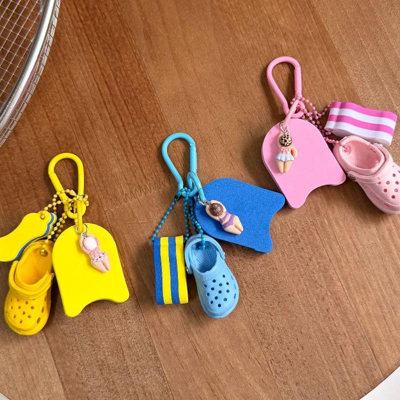 Cute Summer Beach Keychain with Mini Clog Swimmer Pendant Perfect Beach Vacation Souvenir Gift