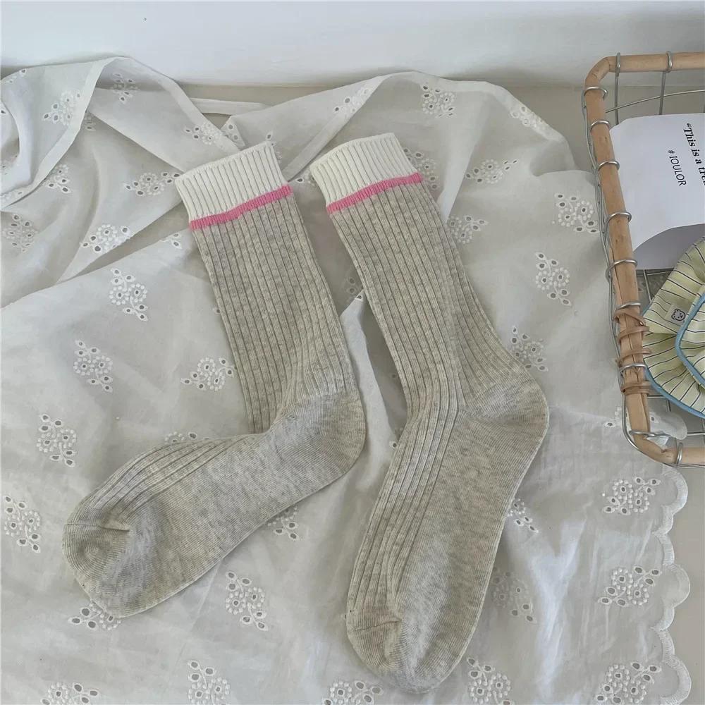 Knitting Cotton Women Socks Korean Fashion Color Matching Elastic Long Socks Casual Fashion Girls Harajuku Streetwear Crew Socks