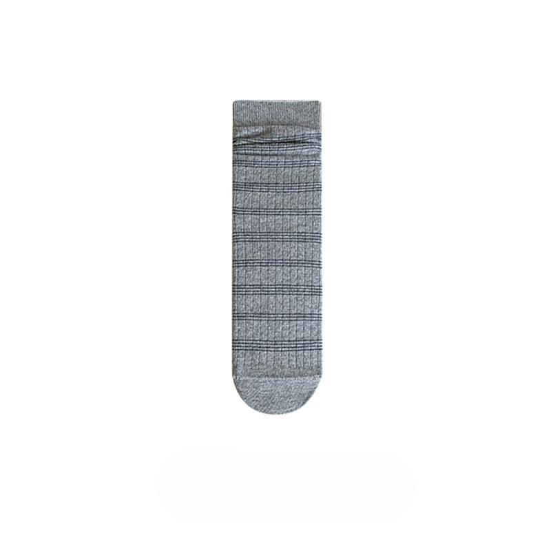 Mid-calf Pile Socks for Girls' School Style, Fine Striped Basic Color-blocked Cotton Socks, Boneless Socks