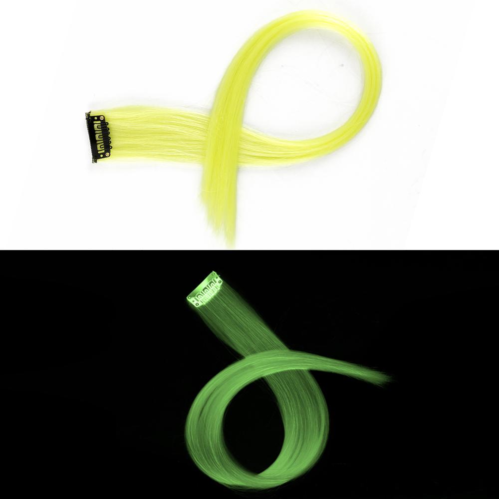 

Синтетические светящиеся заколки для волос, длинные прямые радужные цвета, накладные волосы на заколках, цельные для женщин