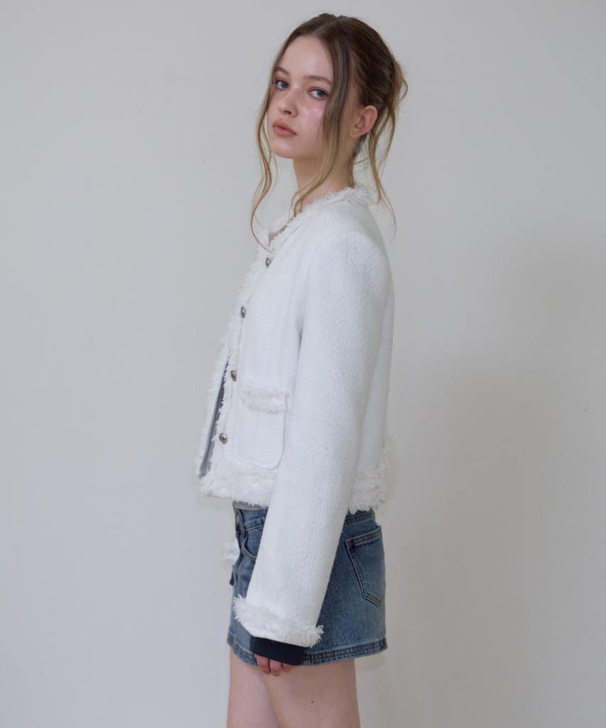 ROSEFRANTZ Soft Fringe Tweed Jacket [Ivory]