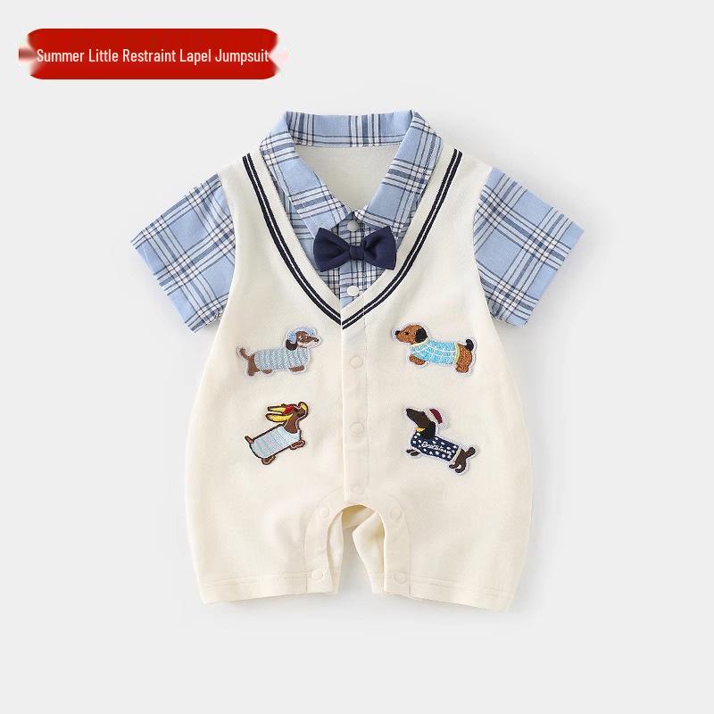 

Хлопковый комбинезон с коротким рукавом для младенцев - Летний дышащий наряд на первый день рождения 2026 Size 66