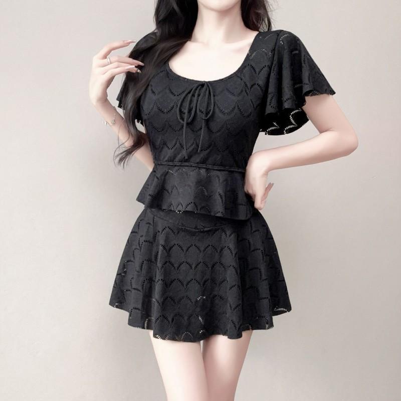 

Split Swimsuit Female Girl Small Fresh Conservative Two-piece Hot Factory Slimming Fairy Fan M 80-95 kg чёрный