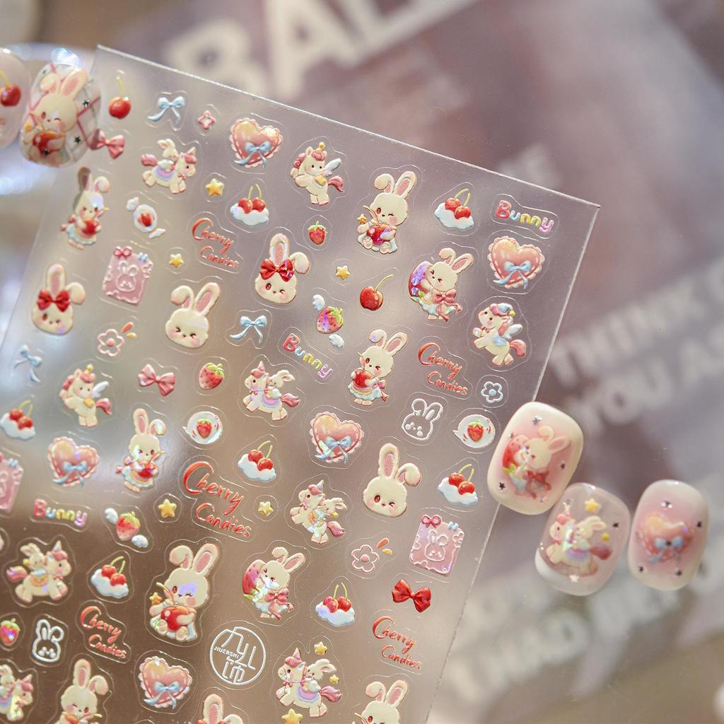 Tomoni Shell Light Cherry Rabbit Nail Stickers - Cute European & American Style Decorative Stickers