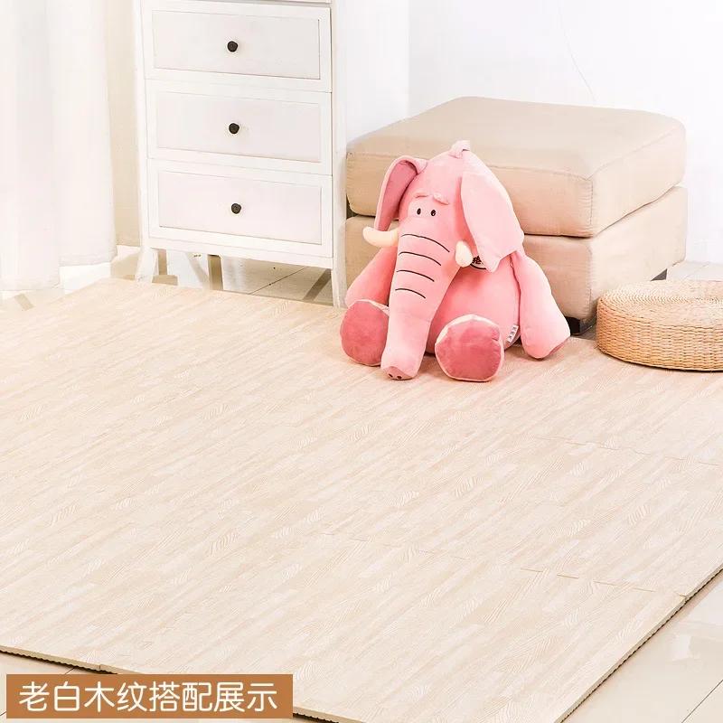 Holz Baby EVA Schaum Spielmatte Puzzlematte Ineinandergreifende Übungsfliesen Krabbelteppich für Kinder Spielaktivität Weicher Boden 30x30x1cm