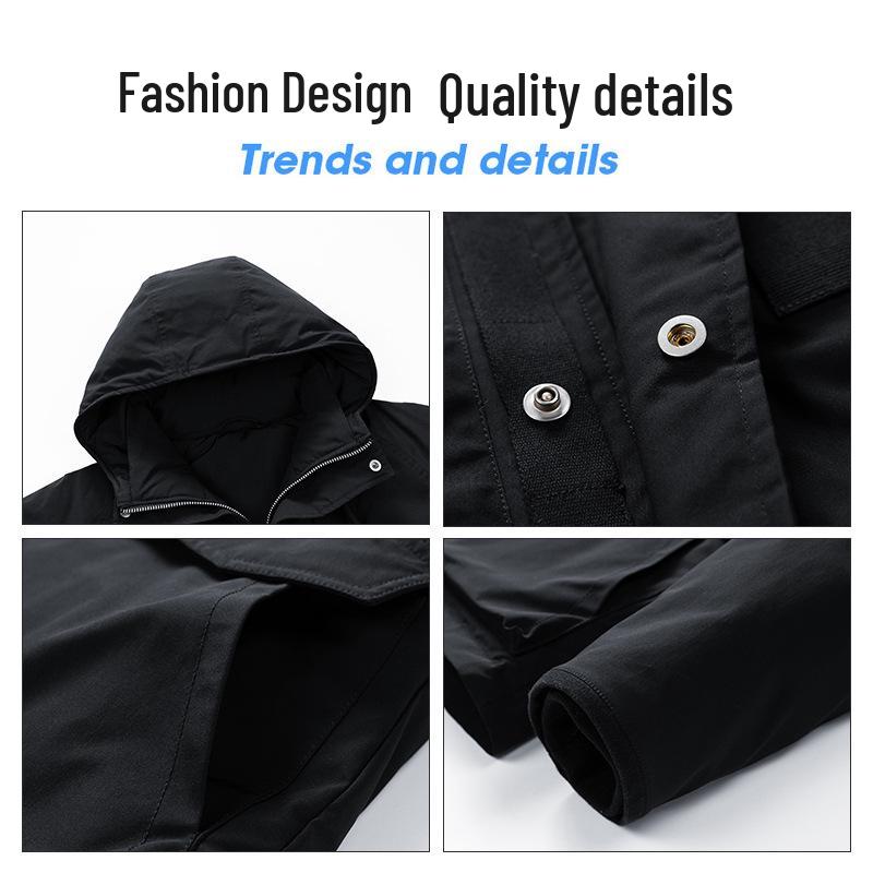 Men's Winter White Duck Down Jacket - Trendy, Loose Fit, Multi-Pocket Workwear Style