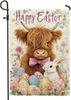 Happy Easter Highland Cow Garden Ag, Colorful Eggs Oral Home Decor Yard Ag, Double Sided Burlap Spring Outdoor Lawn De SSL
