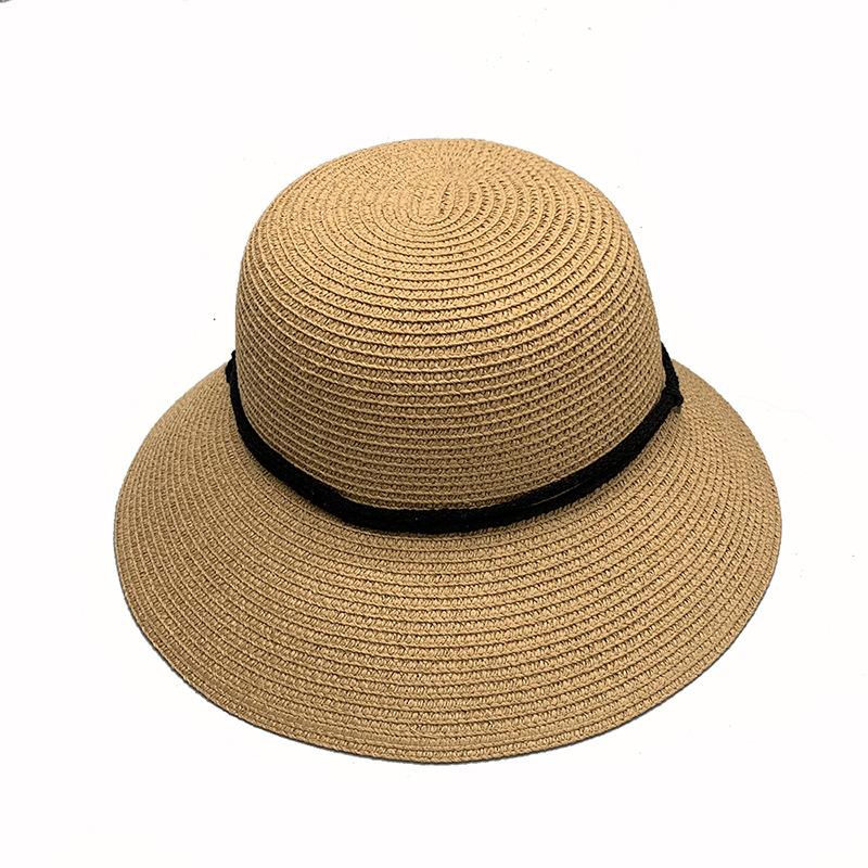 Foldable Adjustable Windbreak Rope Bucket Hat Spring And Summer Sunshade Women'S Dome Wide Brim Retro Straw Hat