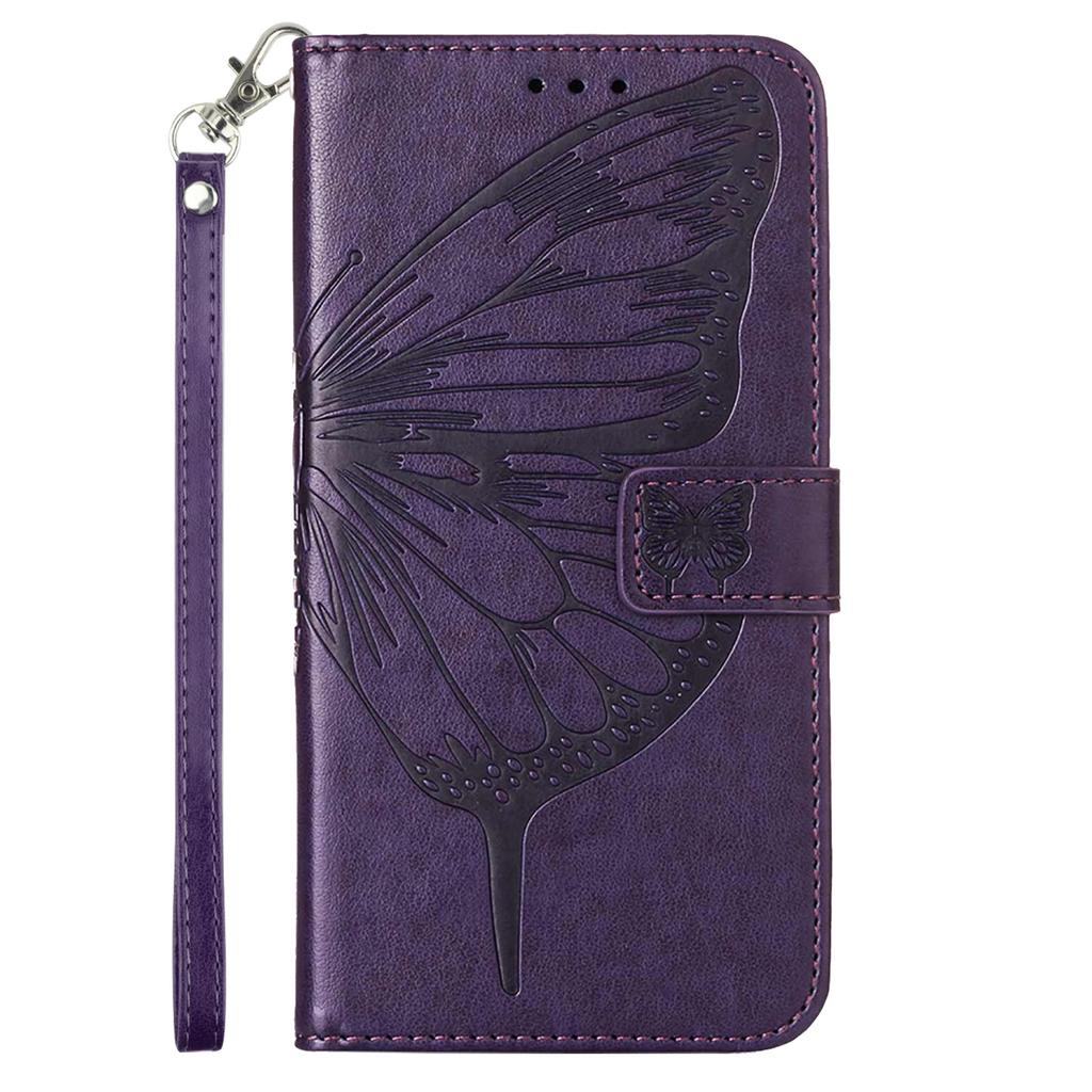 For Motorola Moto G45 5G/G34 5G Wallet Case with Wrist Strap Butterfly Imprint Leather Phone Cover