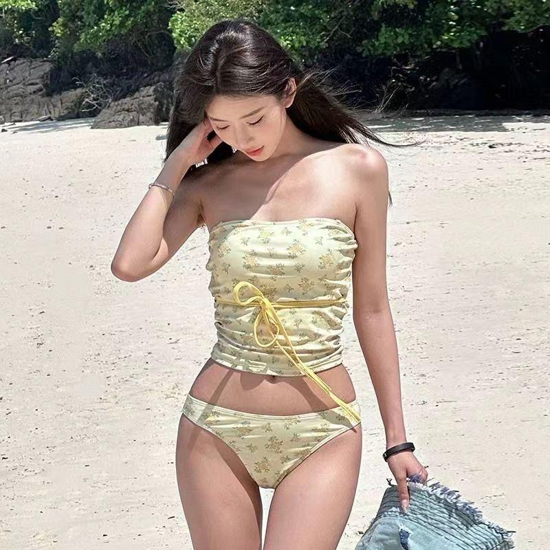 

2024 Чистое Желание Бикини без бретелек: Сексуальный купальник с открытой спиной, утягивающий живот для женщин Medium жёлтый