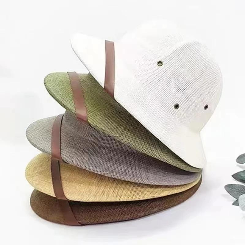 Comfortable Home Life Men's Army Green Vintage British Explorer Straw Boater Hat - Unisex Vietnam War Army Style Sun Cap, Jungle Miners Bucket Helmet For Summer Outdoo 56-58Cm